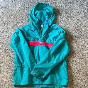 CB Sports Vintage 1984 Turquoise and Red Hooded Windbreaker Men’s M-L